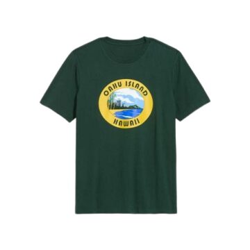 Dark Green Hawaii Beach Graphic T-Shirt