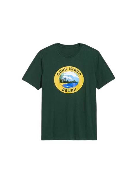 Dark Green Hawaii Beach Graphic T-Shirt