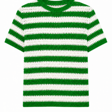 Relaxed Fit Green and White Striped Crochet Knit Top