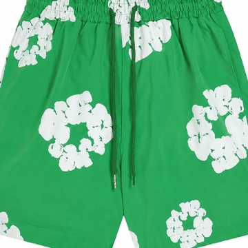 Green Floral Print Elastic Waist Shorts